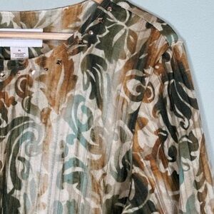 Alfred Dunner Copper Canyon Print Top Blouse-Brown/Green-Women Size XL